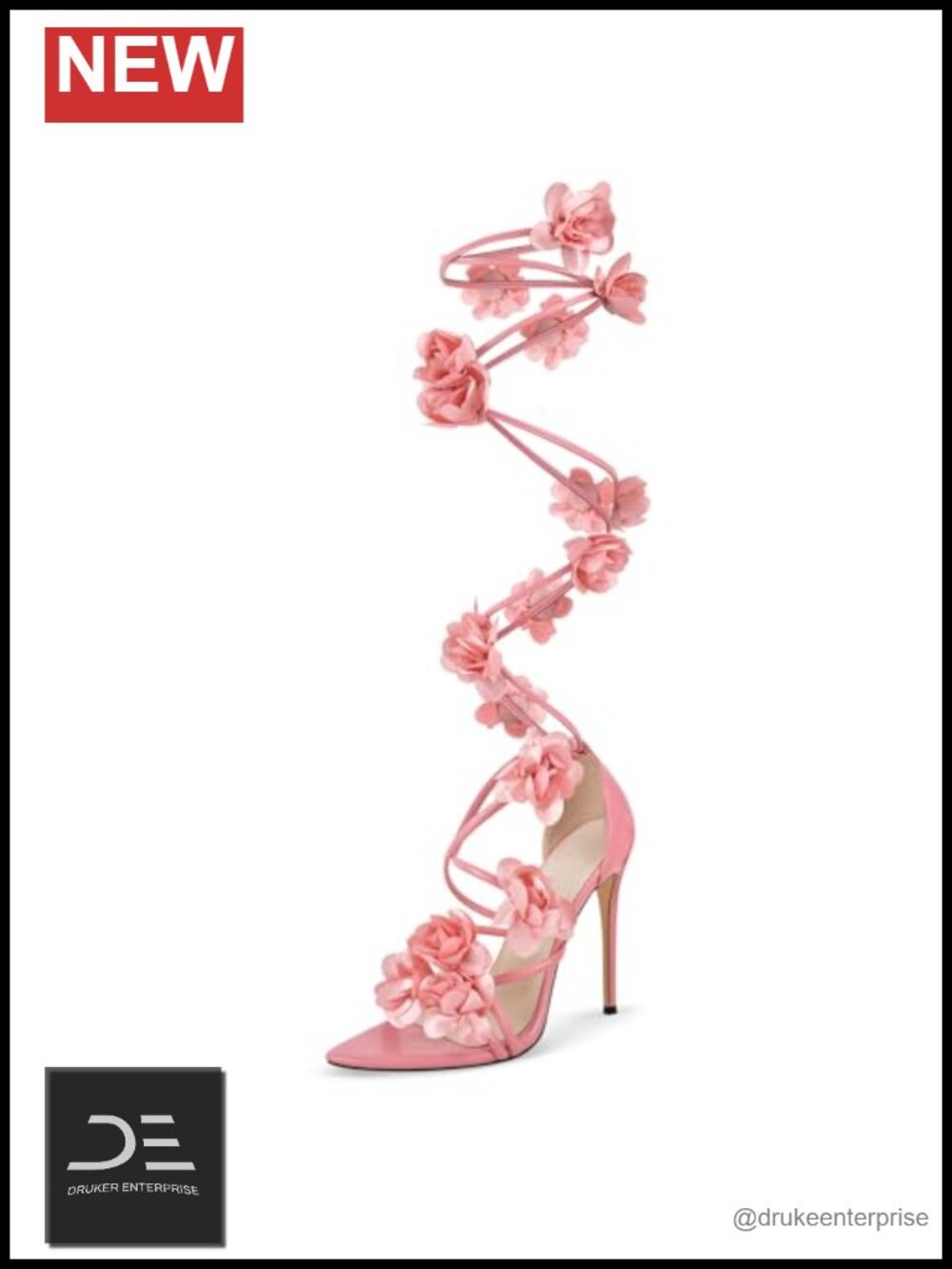 Knee High Gladiator Stiletto Heels with Floral Lace Up Straps